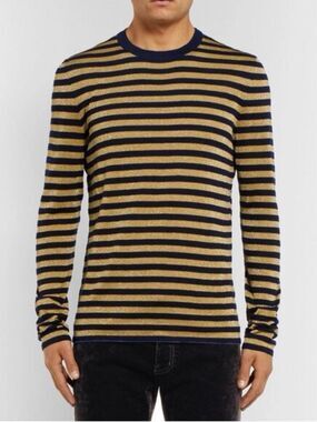 Saint Laurent Metallic Gold and Navy Striped Knit Top